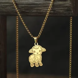 Kinitial Cute Sheep Pendant Necklace Stainless Steel Lamb Long Chain Necklace Women Animal Jewelry Birthday Gifts