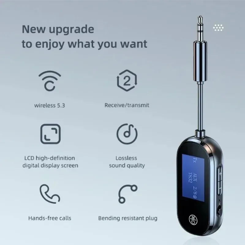 Universal Bluetooth 5.4 Audio Transmitter Receiver LED Display 3.5mm AUX for Car Stereo TV Airplane Headphone Audio Upgrade