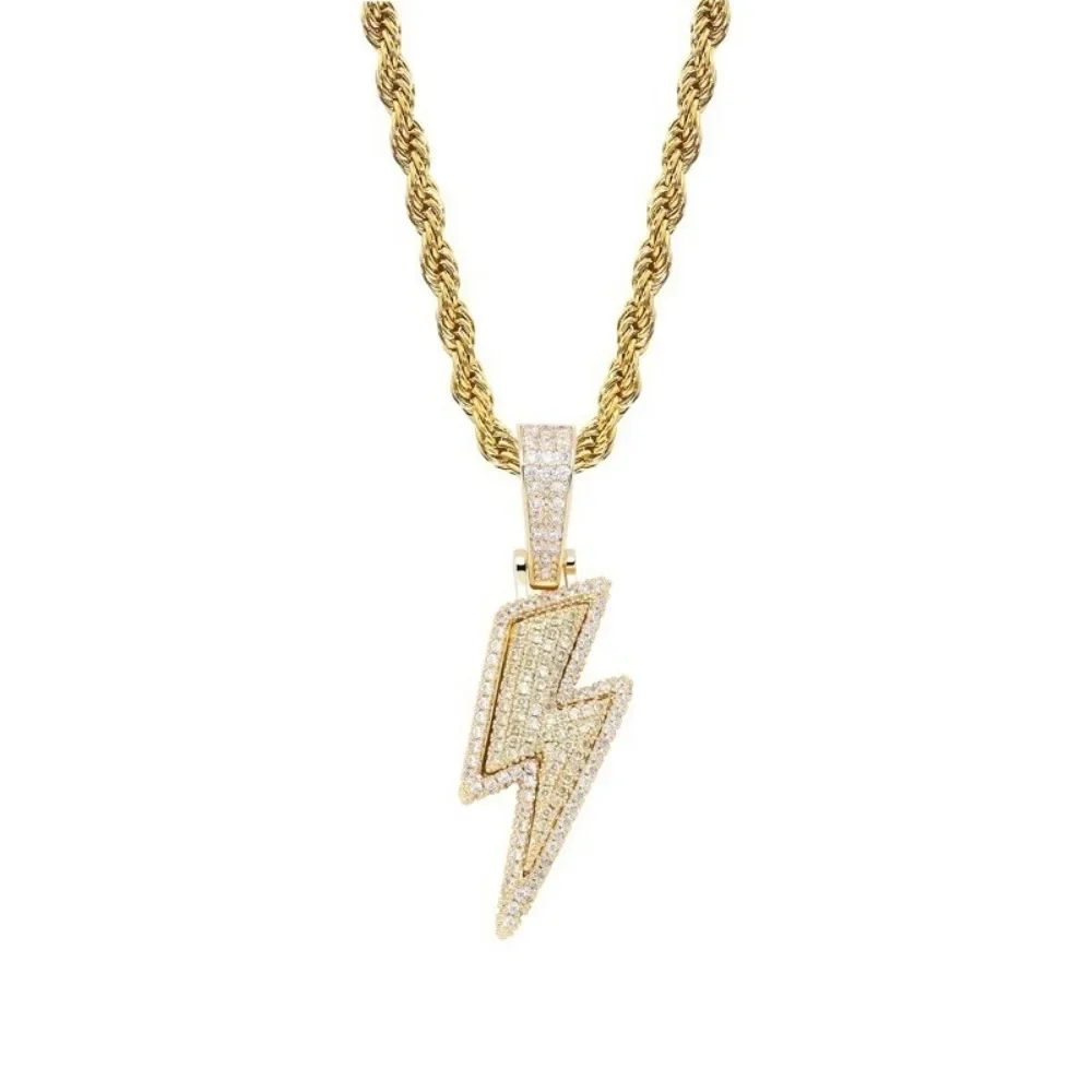 New Simple Fashion Punk Creative Trend Hip-hop Zirconia Lightning Stamp Pendant Necklace Men and Women Pendants Gift Accessories