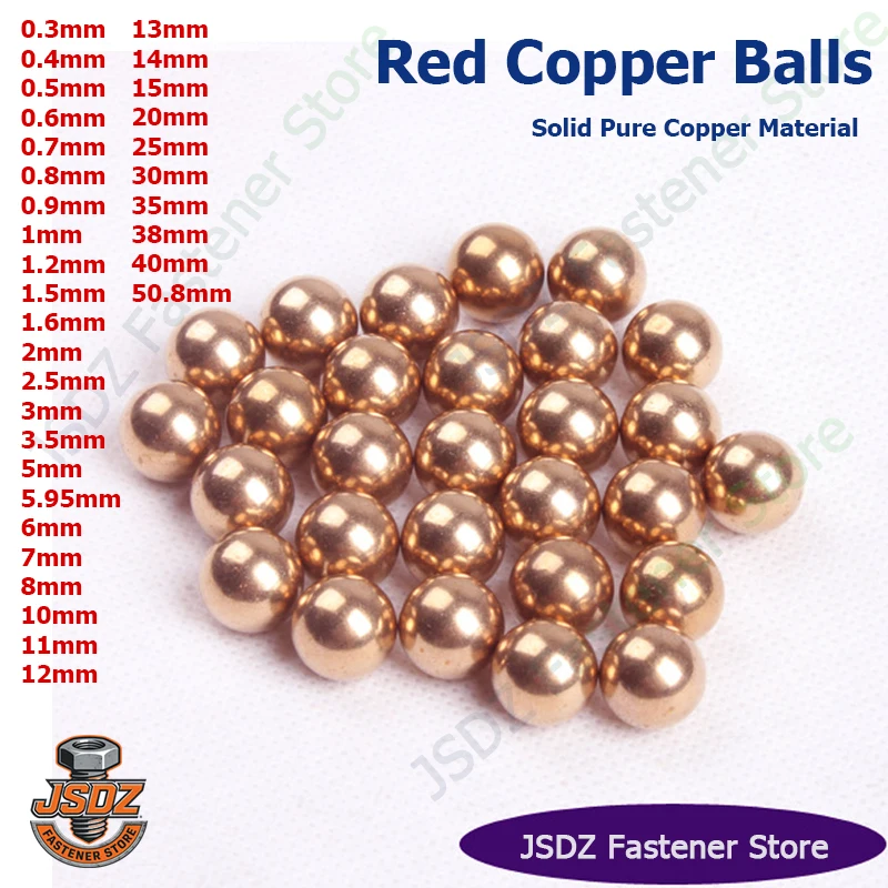 1-10000pcs 0.25-40mm Solid Red Copper Ball Bead Anti-corrosion Pure Purple Copper Ball 0.5/1/1.5/2/3/5.95/6/7/8/9/10/12/15/20