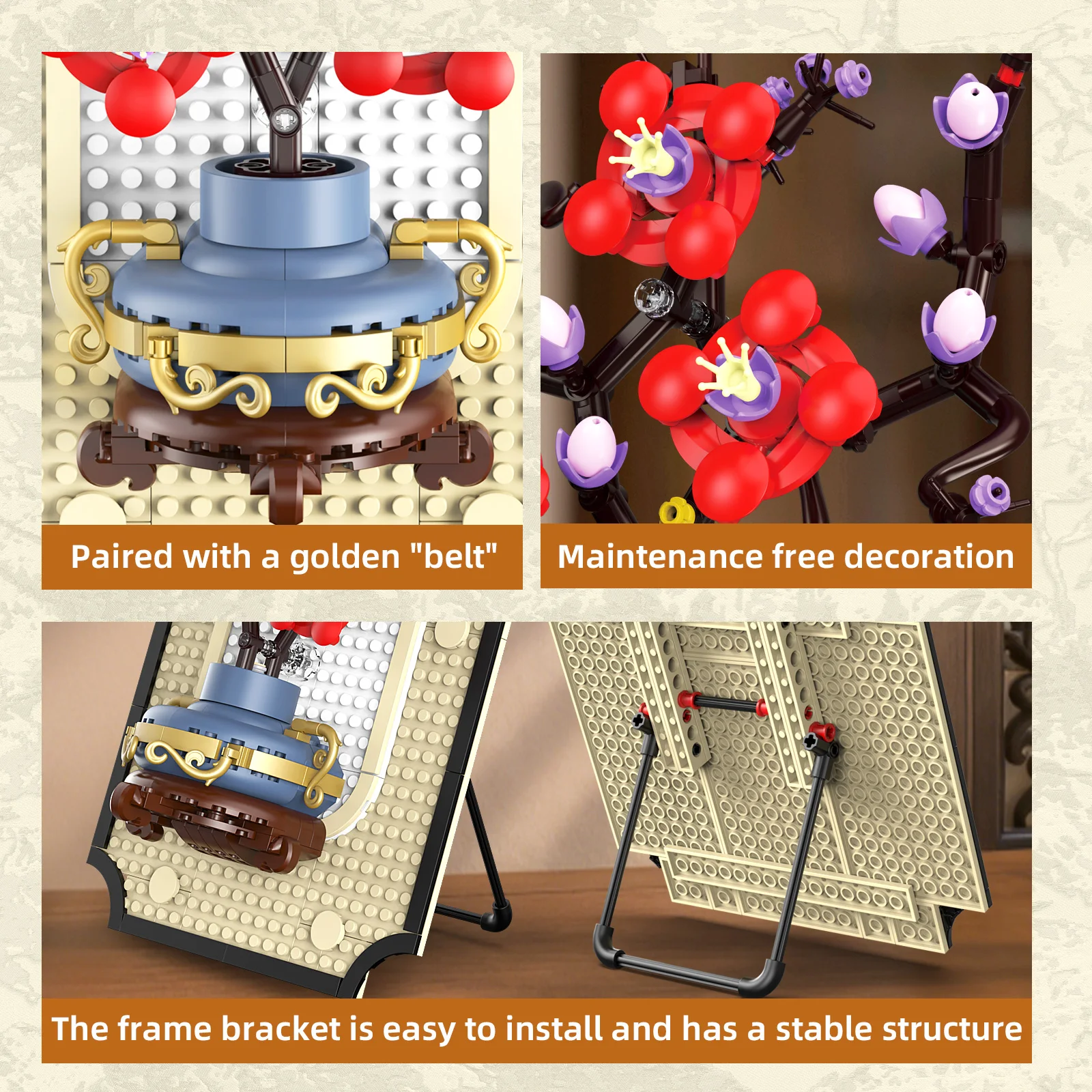 Pruimenbloesem fotolijst model montage speelgoed woondecoratie ornament bouwstenen set educatief speelgoed voor kinderen cadeau