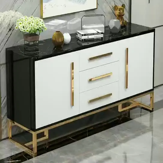 ！@High Quality Gold Chromed Leg Living Room Cabinet Luxury Design Marble Top Sideboard Console Table