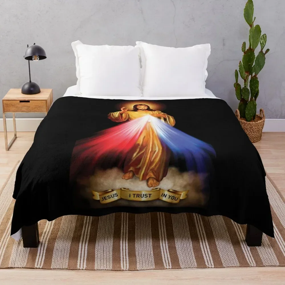 Jesus I trust in You, Saint Faustina, Divine Mercy Throw Blanket Bed linens Nap valentine gift ideas Blankets