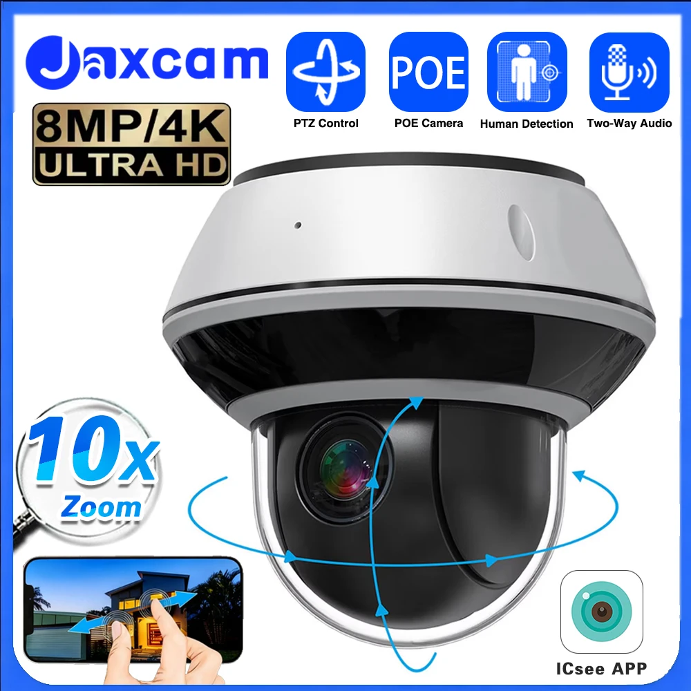 8MP 4K POE Dome PTZ IP Camera 10X Zoom Vandalproof Human Detection CCTV Security Surveillance Camera H.265 Home IP Cam XMEYE