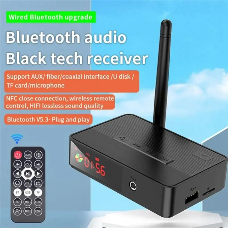 ABGI Bluetooth 5.3 Transmitter Receiver, 3.5mm AUX Optical HIFI Wireless Audio Adapter with U Disk TF Card for TV Music