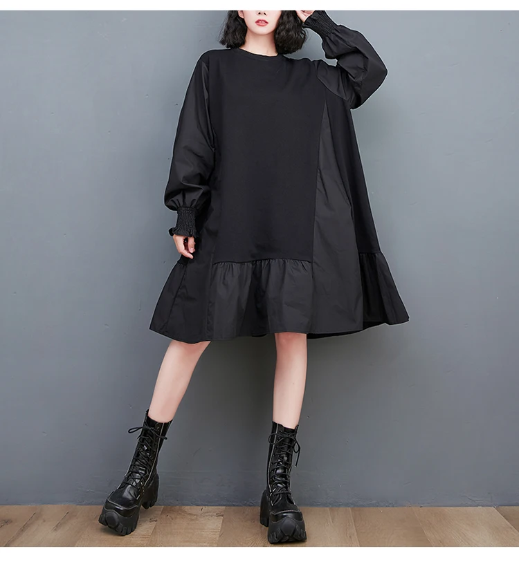 فستان نسائي من TANNT موضة ربيع خريف 2025 جديد كل مباراة برقبة دائرية وأكمام واسعة مرقع فساتين فضفاضة غير رسمية على شكل حرف a للنساء #6