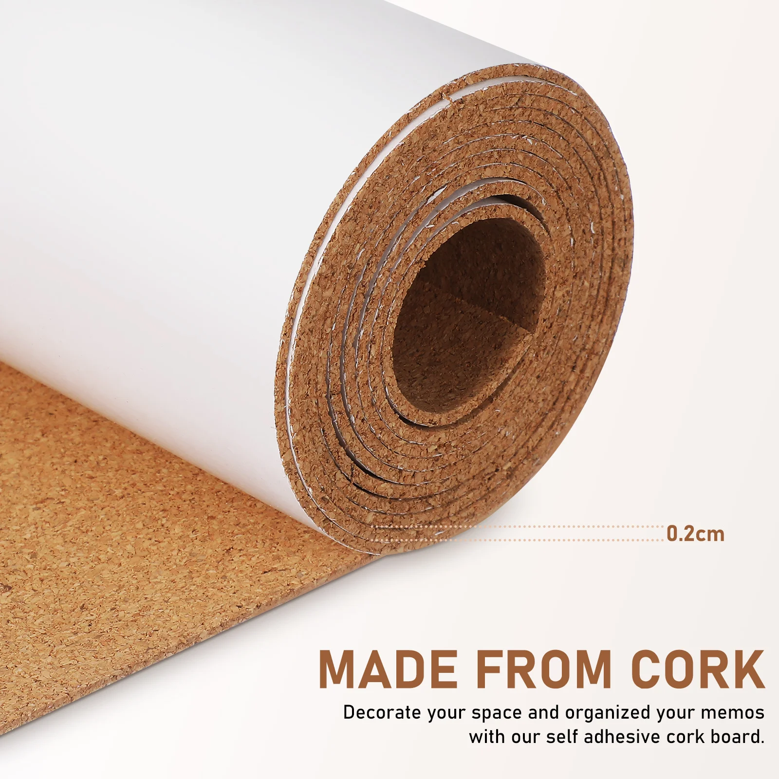 Rolo de cortiça autoadesivo, 1 rolo, fácil aplicação, para notas, memorandos, fotos, escritório, casa, organizador de parede, folhas de cortiça