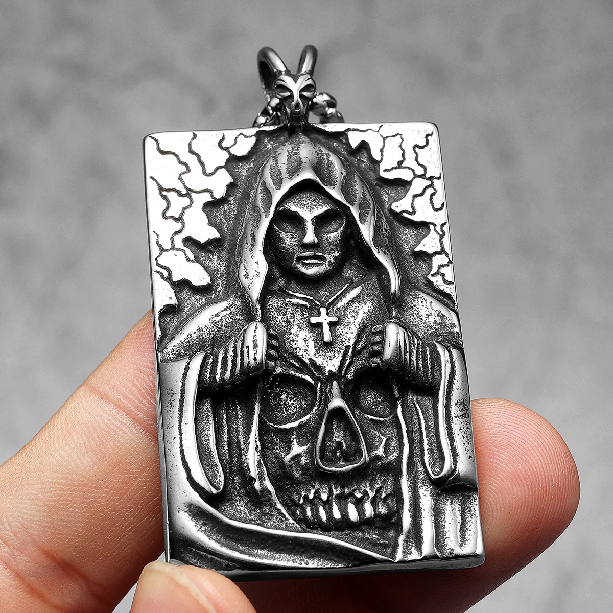 Wizard Pendants Cross Necklace 316L Stainless Steel Men Grim Reaper Chains Punk Rock Rap Jewelry Gift for Male Biker Wholesale