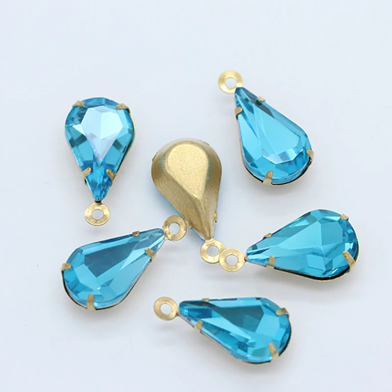 20pc 6x10mm teardrop  glass crystal Vintage shining Rhinestone single Daggle Beads pendant with gold casting connectors