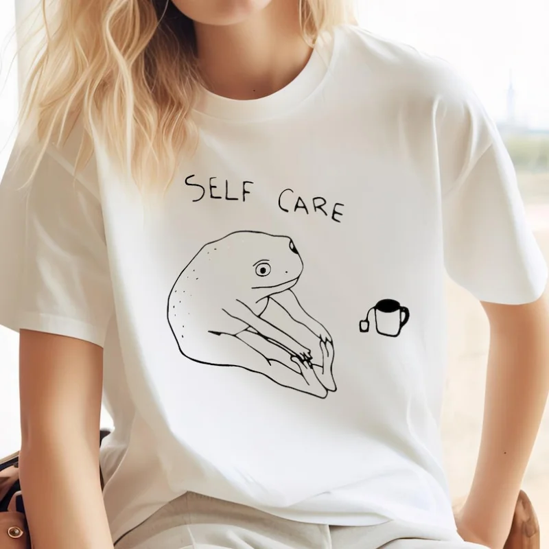 

Funny Frog Self Care Retro T-Shirt Birthday Gift For Her Cottagecore Frog T-Shirt Positive Vibe Tees