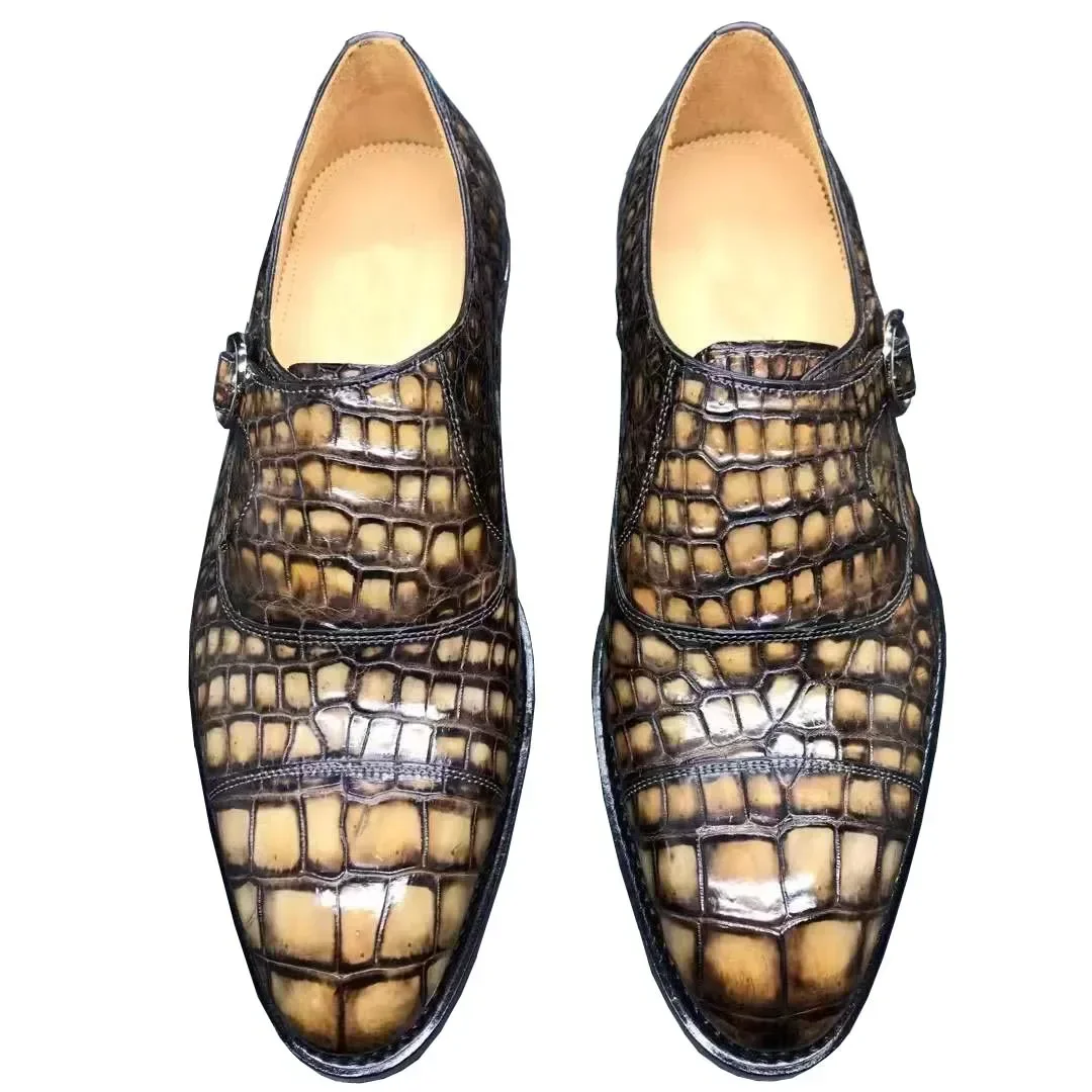 

Новые мужские классические туфли из крокодиловой кожи, мужские туфли-монки из крокодиловой кожи