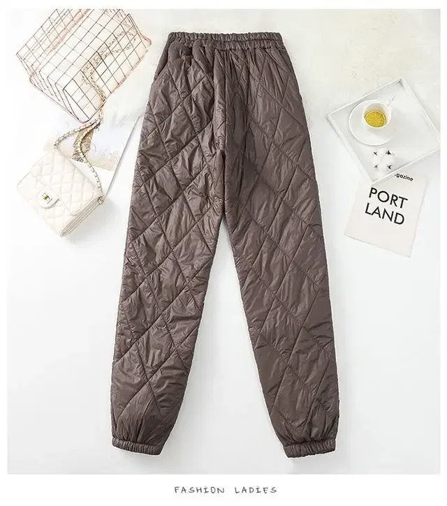Winter Ultra Light Windproof Pants Quilted Warm Casual Snow Wear pantalones Womens Elastic High Waist Thick Baggy Sweatpant New