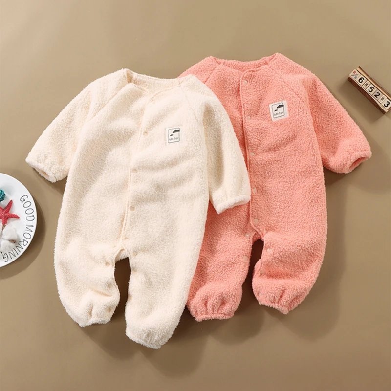 1pc Newborn Baby Clothing Solid Color Infant Tiny Button Pants Baby Boy Girl Long Sleeve Infant Rompers Toddler Jumpsuit 0-2Y