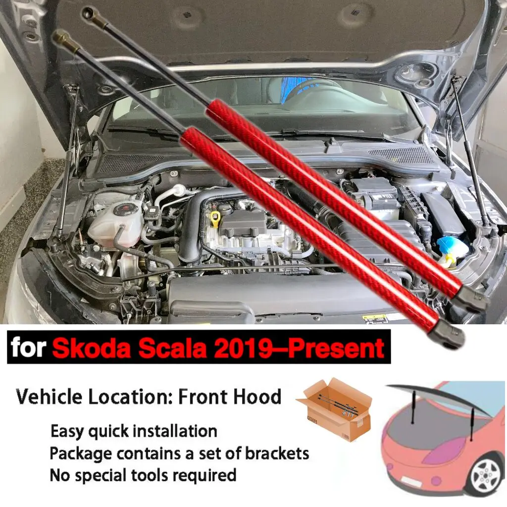 For Skoda Scala 2019-2024 Front Hood Bonnet Modify Gas Springs Struts Carbon Fiber Lift Supports Shock Dampers Absorber Rod Arms