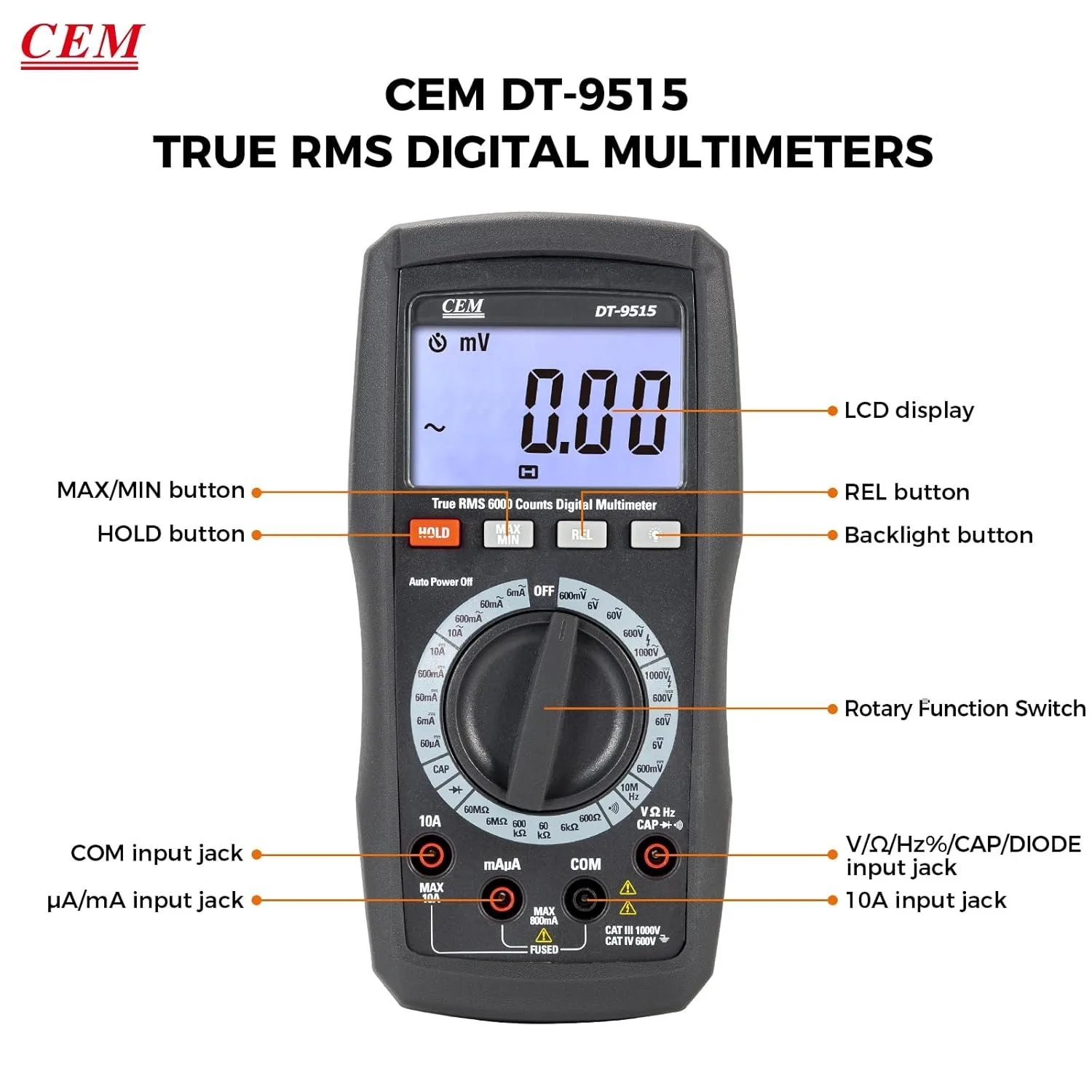 CEM DT-9515 Новый дизайн Ручной профессиональный цифровой электронный мультиметр-тестер с функцией истинного среднеквадратичного значения для продажи