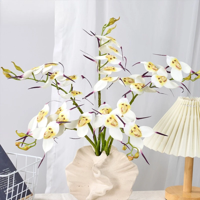 4/5pcs artificial flowers with real touch 5 heads monkey faced orchids for home decoration fake flower simulated white orchid