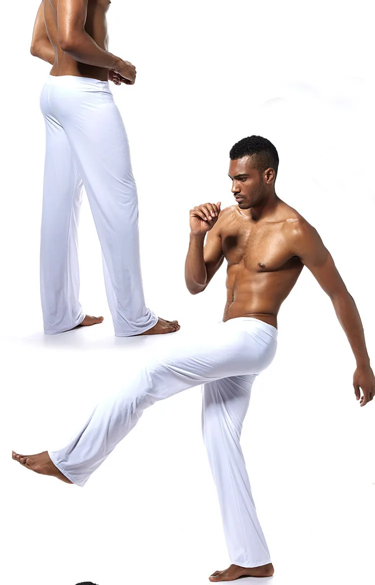 Sommer strap Eis Seide Hosen Elastische String Taille Atmungsaktive Einfache Breite bein Hosen Männliche Kleidung Kordelzug Casual Hosen – Detail 3