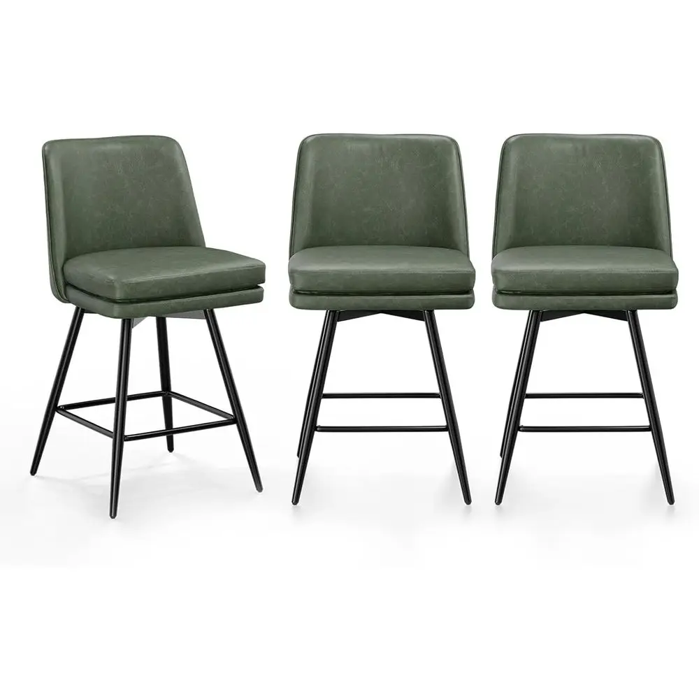 

Набор из 3 винтажных зеленых барных стульев из искусственной кожи с поворотным механизмом и мягкими сиденьями