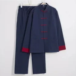 Traditional Chinese Style Men Cotton Linen Tops Pants Hanfu Tang Suit Kung Fu Tai Chi Uniform Oriental Fashion Clothing Sets