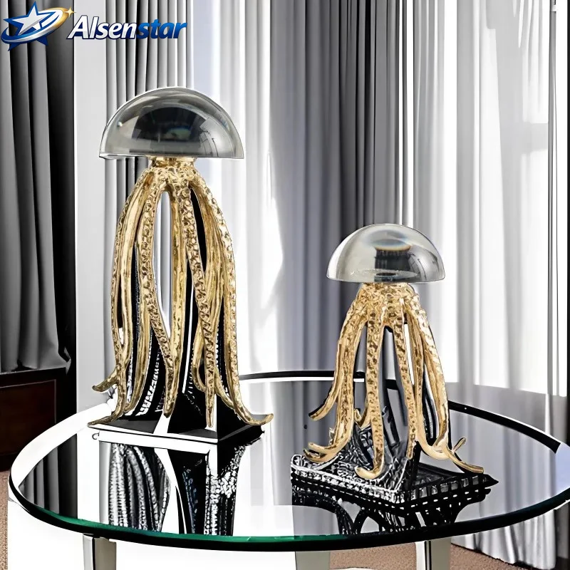 Ocean art themed decorations, living room desktop metal soft decorations, lightweight and luxurious crystal jellyfish