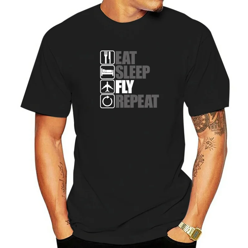 Eat Sleep Fly Repeat, Mens Funny, Aeroplane T Shirt, Birthday Gift Dad 3D Men Hot Cheap Short Sleeve Male T-shirt Top Tee