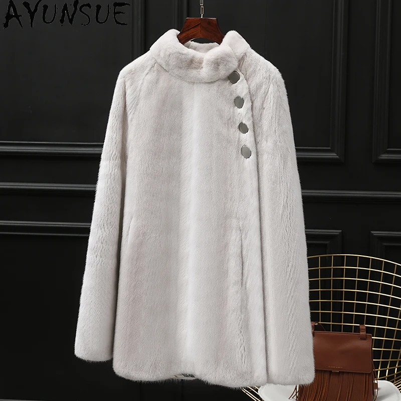 

AYUNSUE Natural Mink Fur Coat Woman Stand Collar Luxury Whole Mink Winter Jacket for Woman Clothes High Quality Шуба Женская