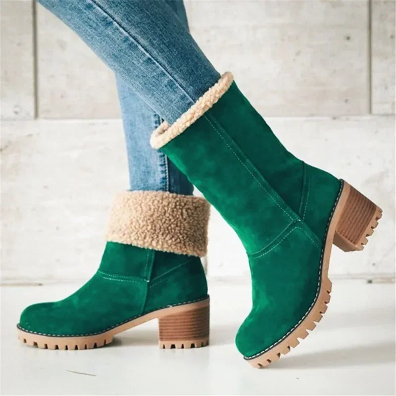 Women\'s Fur Warm Snow Boots 2023 Winter New Warm Wool Booties Ankle Boot Platform Shoes Turned-over Edge Casual Women Mid Boots