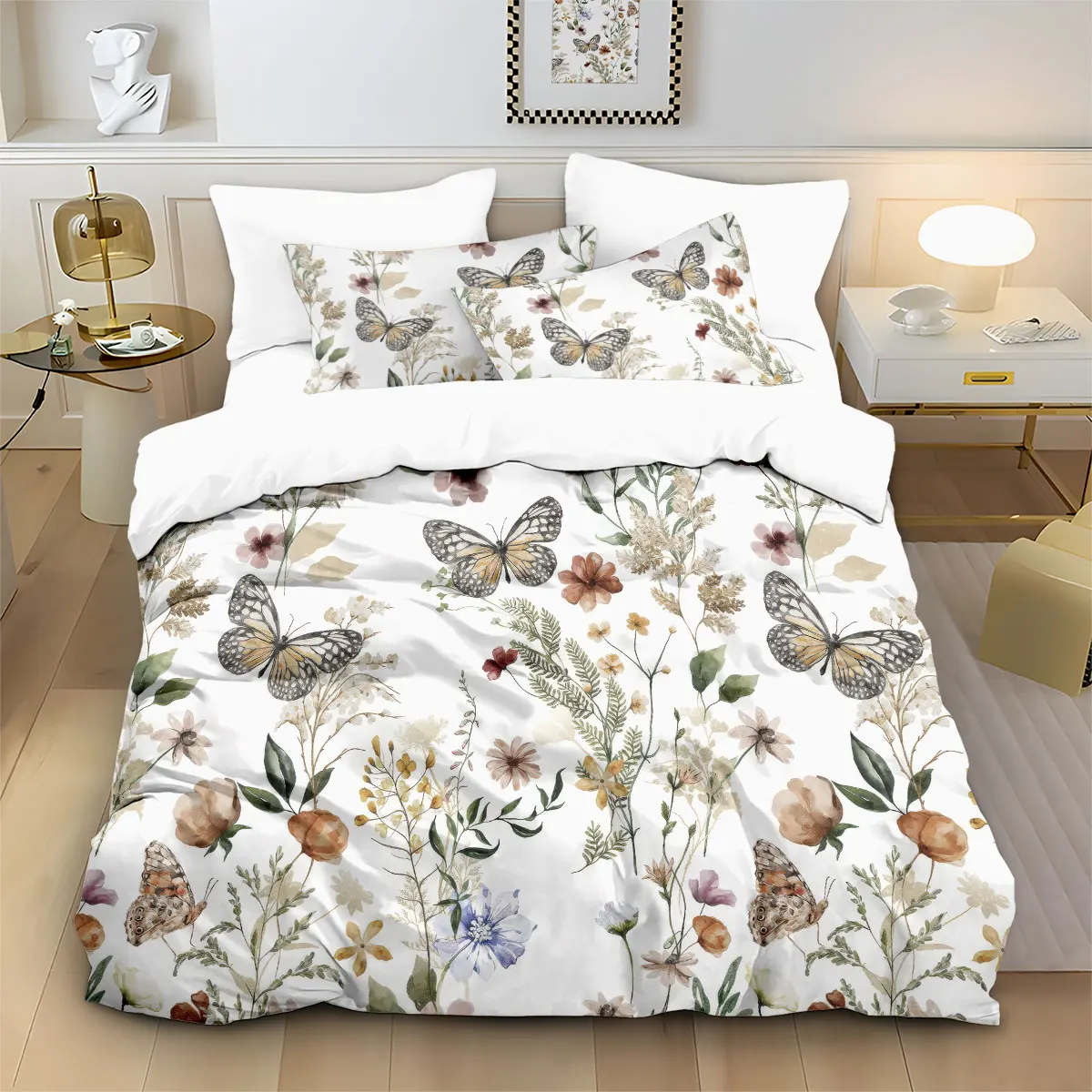 3pcs Spring Beautiful Floral Print Coreless Duvet Cover Set, Multi Size Bedding Decoration, Machine Washable