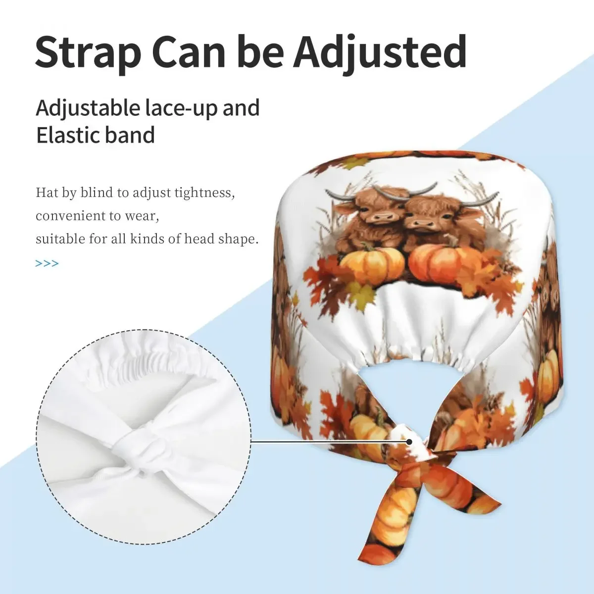 Highland Cow Calf Autumn Leaves (6) Scrub Hat Doctor Working Surgical Cap Men Women Adjustable Nursing Caps for Dentist - view 2
