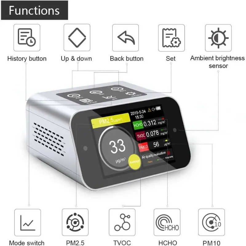 Tools.A16 Air Quality Monitor Indoor PM2.5 PM10 TVOC HCHO Tester PM1.0 Dust Meter VOC Test Formaldehyde Detector AQI Home