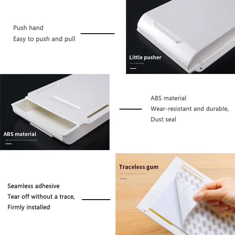 1pc White SelfAdhesive Storage Drawer Box Makeup Pencil Tray Desk Hidden Under Desk Stand Self-adhesive Under-drawer Storage Box