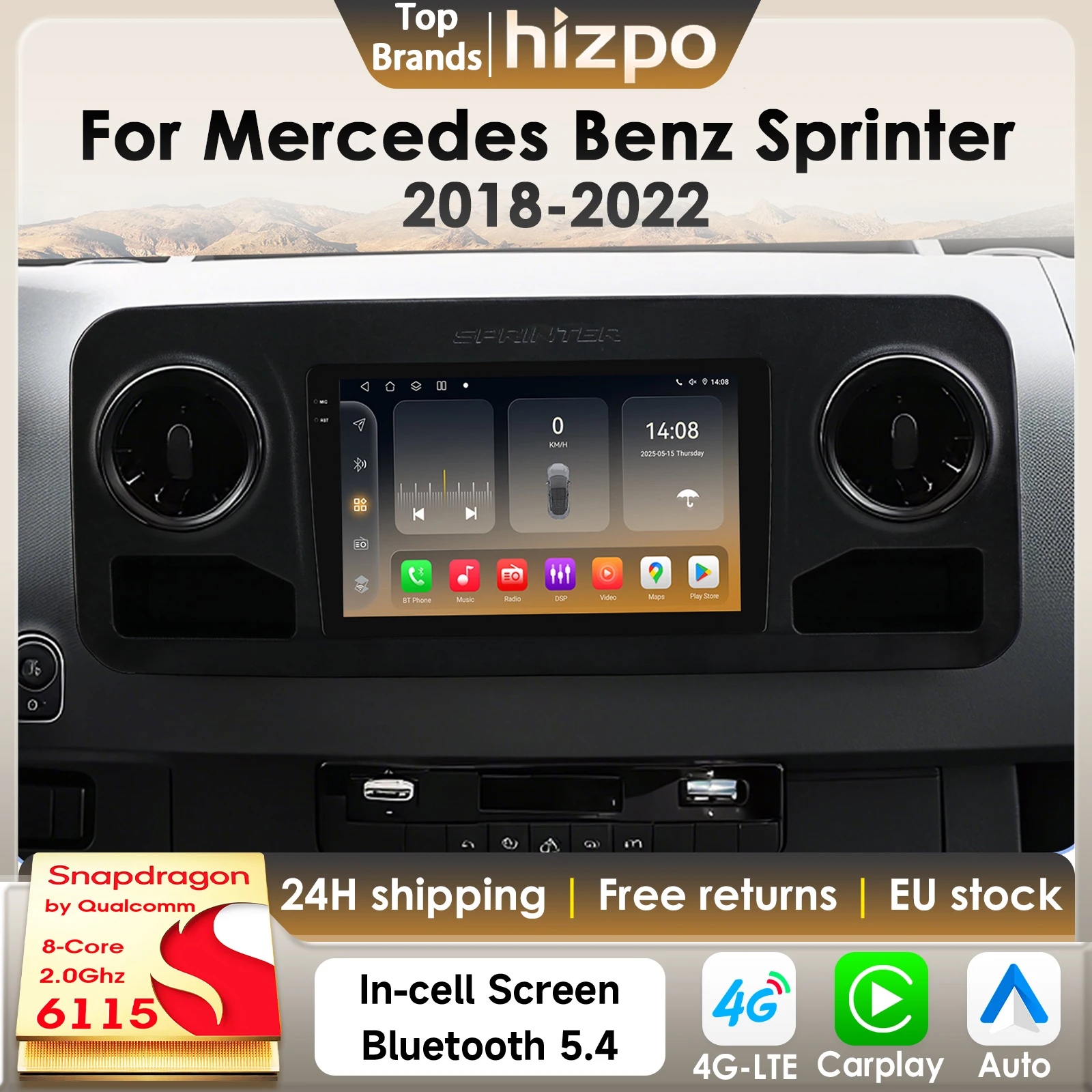 Image of Hizpo 8 Core 2Din Android 14 Autoradio Für Mercedes Benz Sprinter 2018-2022 Auto Multimedia GPS 4G Carplay von Qualcomm Snapdragon