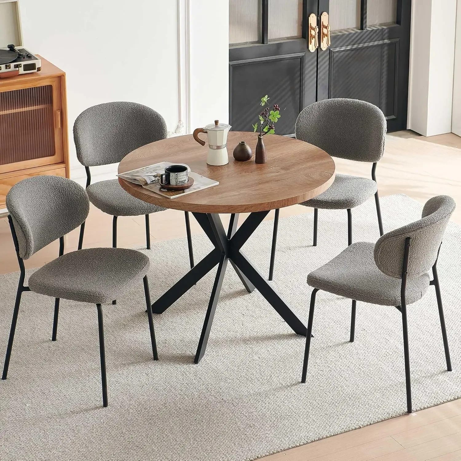 NORDICANA Round Dining Table Chairs Set for 4, 37 Inch Modern Kitchen Table with 4 Piece Dinette Chairs, Small Dinner Table and