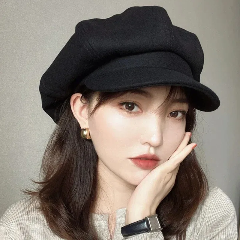 Autumn Winter Hats for Women Solid Plain Octagonal Newsboy Cap Men Ladies Casual Wool Hat Winter Beret Women Painter Caps