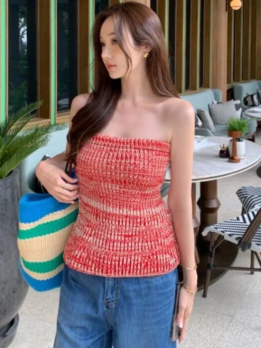 Sweet Gradient Color Block High Elastic Knitted Vest Top Korean Style Sweater for Women Spring Autumn Winter Chic Design