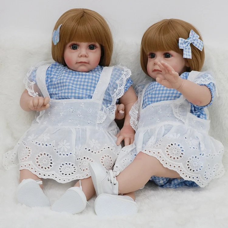 60cm Sweet Twins Girls Bebe Reborn Toddler Doll Soft Toy Cloth Body with Realistic Silicone Fashion Doll for Kids