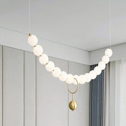 Nordic LED Pendant Light Iron Strings Pearl Acrylic Golden Indoor Decorative Lamps For Living Room Dining Room Bedroom Fixtures