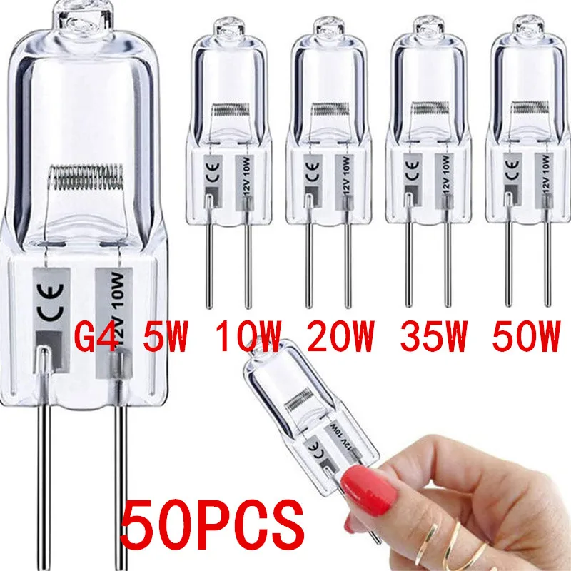 5/10/20/50pcs G4 12V 5W 10W 20W 35W 50W Warm White Halogen Bulb Globe Lot JC Bi-Pin LED Replace LED Capsule Lamp Halogen Bulbs