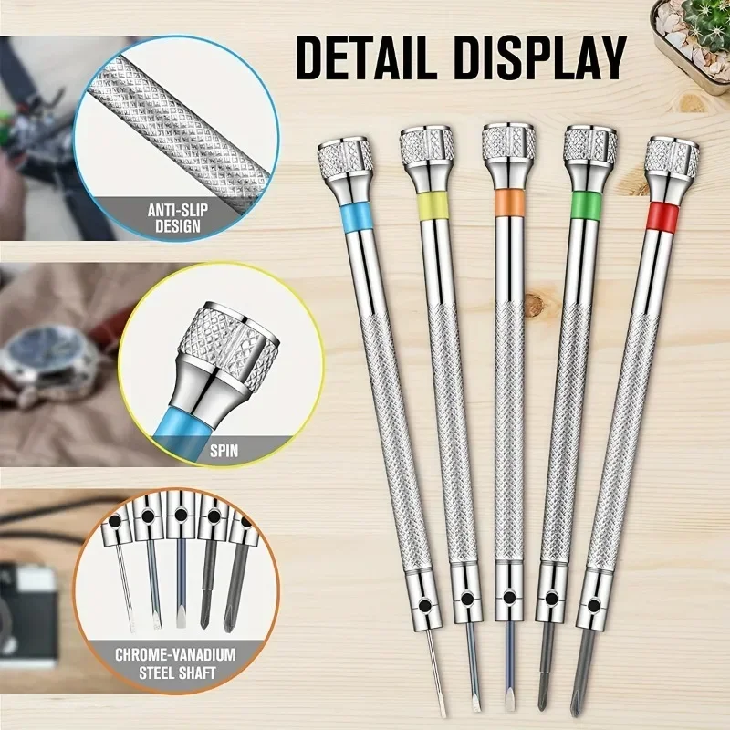 1Set 0.6-2.0mm High Hardness Steel Precision Screwdriver Set, Micro Cross Metric Flat Head Kit for Watch, Eyeglasses, Jewelry, Electronics Repair