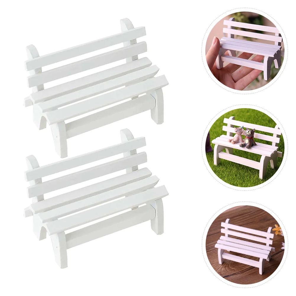 2 PCS Household Mini Small White Chair Office Toy Rustic Table Decor Miniature Toys Wooden