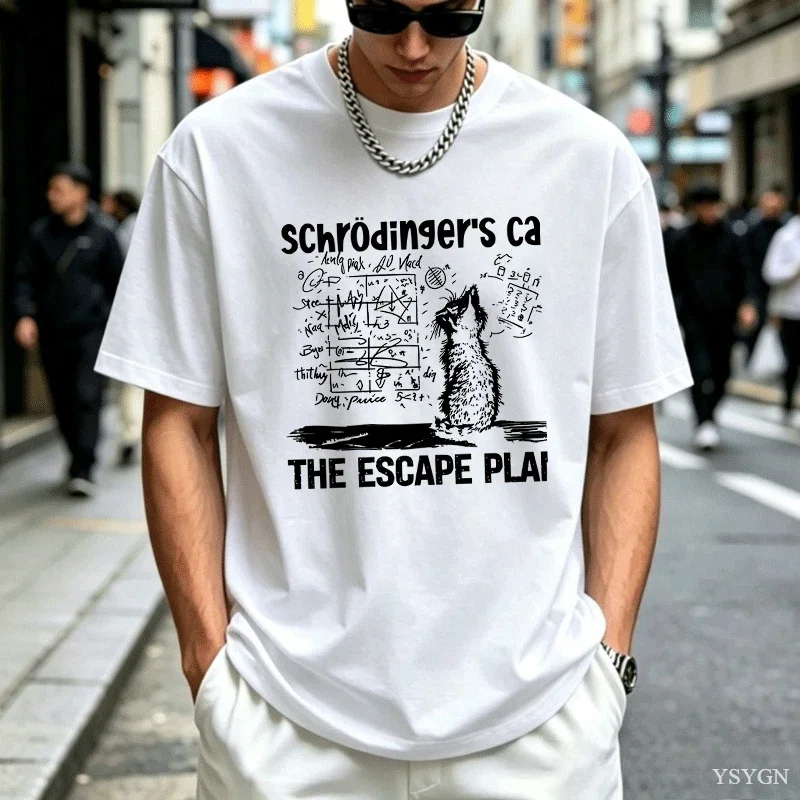 Schrodinger Cat T-shirt Physics Quantum Mechanics Creative Print Tshirt Short-sleeved Cotton T Shirt Science Men Women Clothes