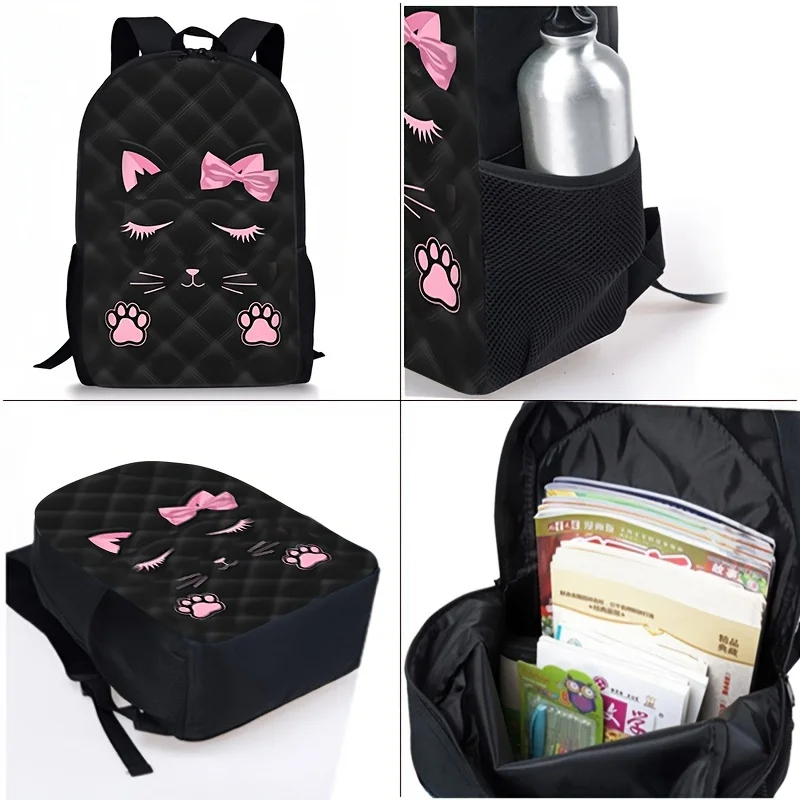 

Cat-themed backpack, cute decal design, lightweight and adjustable shoulder strap, polyester lining