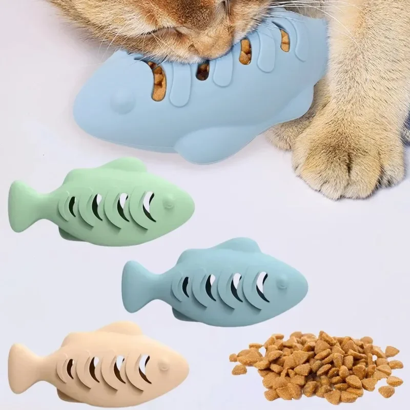 Brinquedo para Gatos em Forma de Peixe - Dispensador de Petiscos Dentais, Silicone Seguro, Sem Bateria, Jogo Interativo de Petiscos para Animais de Estimação