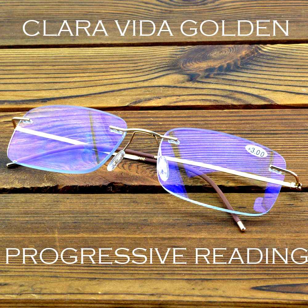 

CLARA VIDA GOLDEN GOLD RIMLESS FRAMELESS PROGRESSIVE MULTIFOCAL READING GLASSES +1 TO +4