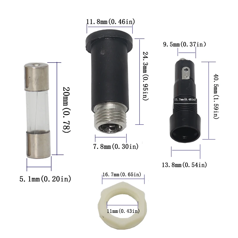 【5PCS】5*20mm Glass Fuse Holders 5x20MM Black Insurance Tube Socket Fuse Holder for 5*20 insurance Panel Mount Fuse Holder MF-527