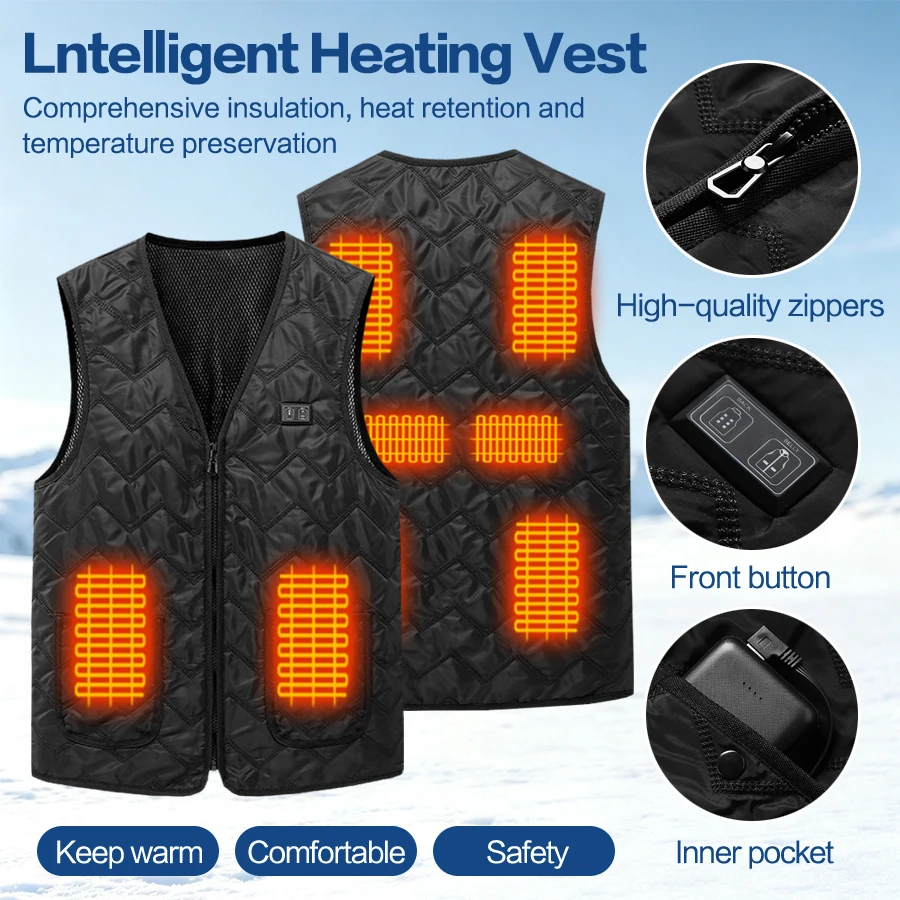 8 Heizzonen USB Elektrisch Beheizte Weste für Männer und Frauen 3-Stufen-Temperaturregelung Unisex Winter Warme Thermoweste für Outdoor-Aktivitäten – Detail 5