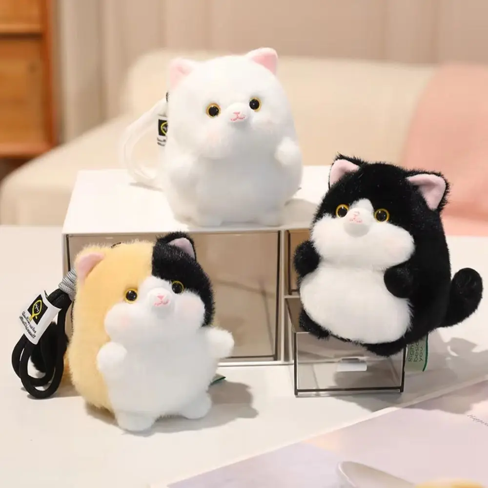 Stuffed Round Shape Cat Keychain Chubby Design Fluffy Texture Cat Pendant Squeezable 12cm Cat Keychain Fashion Accessory