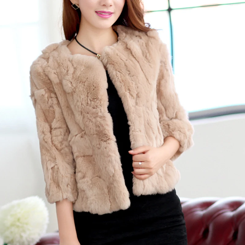 2026 New Women's Real Rabbit Fur Coat High-waist Round Collar Cardigan Long-sleeved Slim Fit Rabbit Jacket Women Fashion Coat