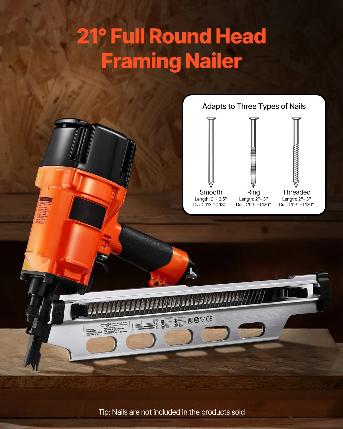 SucceBuy Pneumatic Air Nail Gun Framing Nailer 50 to 90 mm Framing Nailer with Trigger Mode 80-120PSI Air Nail Gun for Decking