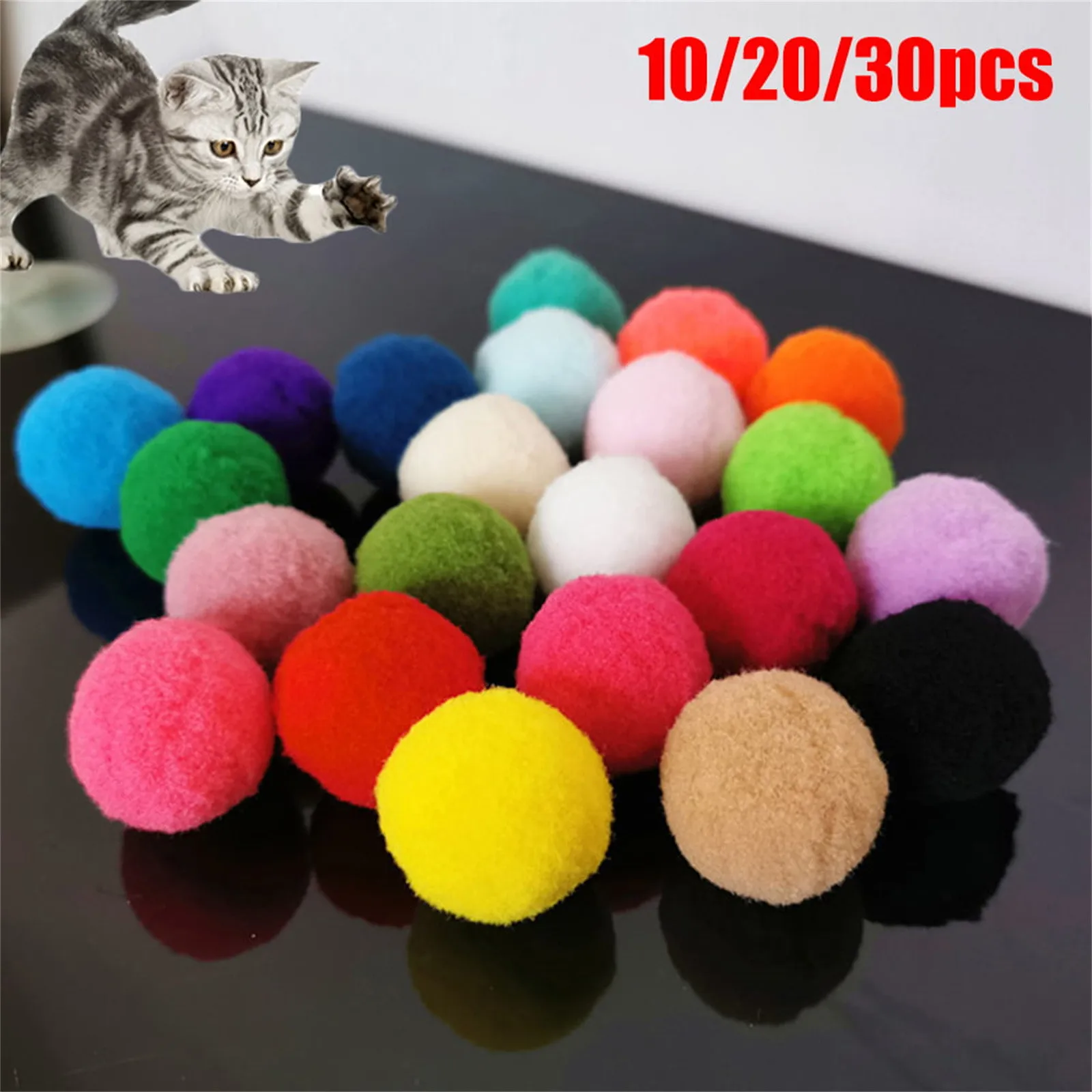 10/20/30PCS Training Cat Toys Creative Kittens Mini Pompoms Games Stretch Plush Ball Toys Cat Supplies Pet Accessories